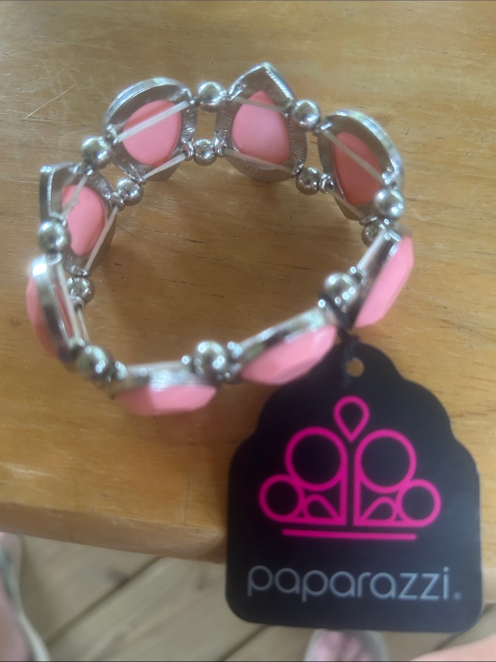paparazzi Coral Pink and Silver Stretch Bracelet